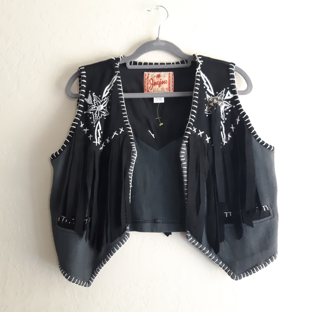 Jou Jou vintage  vest black tassle large